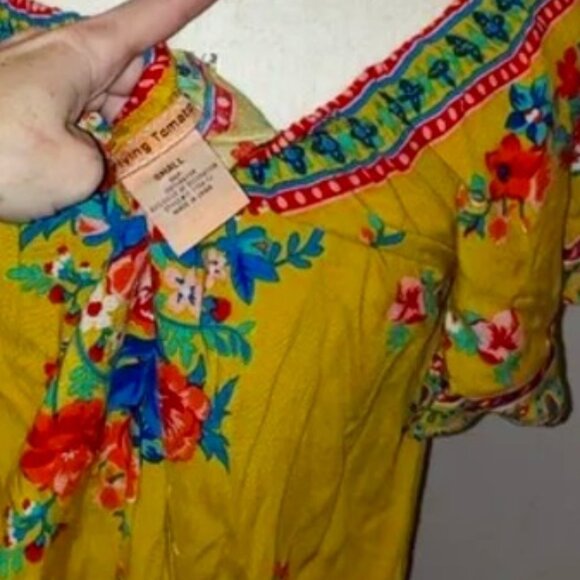 Flying Tomato Yellow Bright Floral Peasant Blouse - Picture 7 of 12